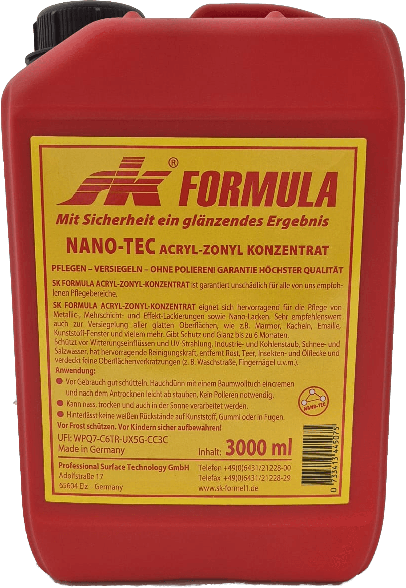 PORZELACK SK Formula Produktetikett mit Anwendungshinweisen