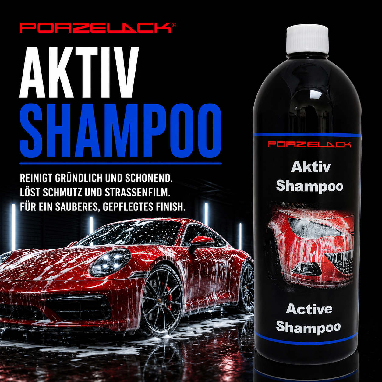 PORZELACK Aktiv Shampoo für schonende Autopflege und Fahrzeugwäsche