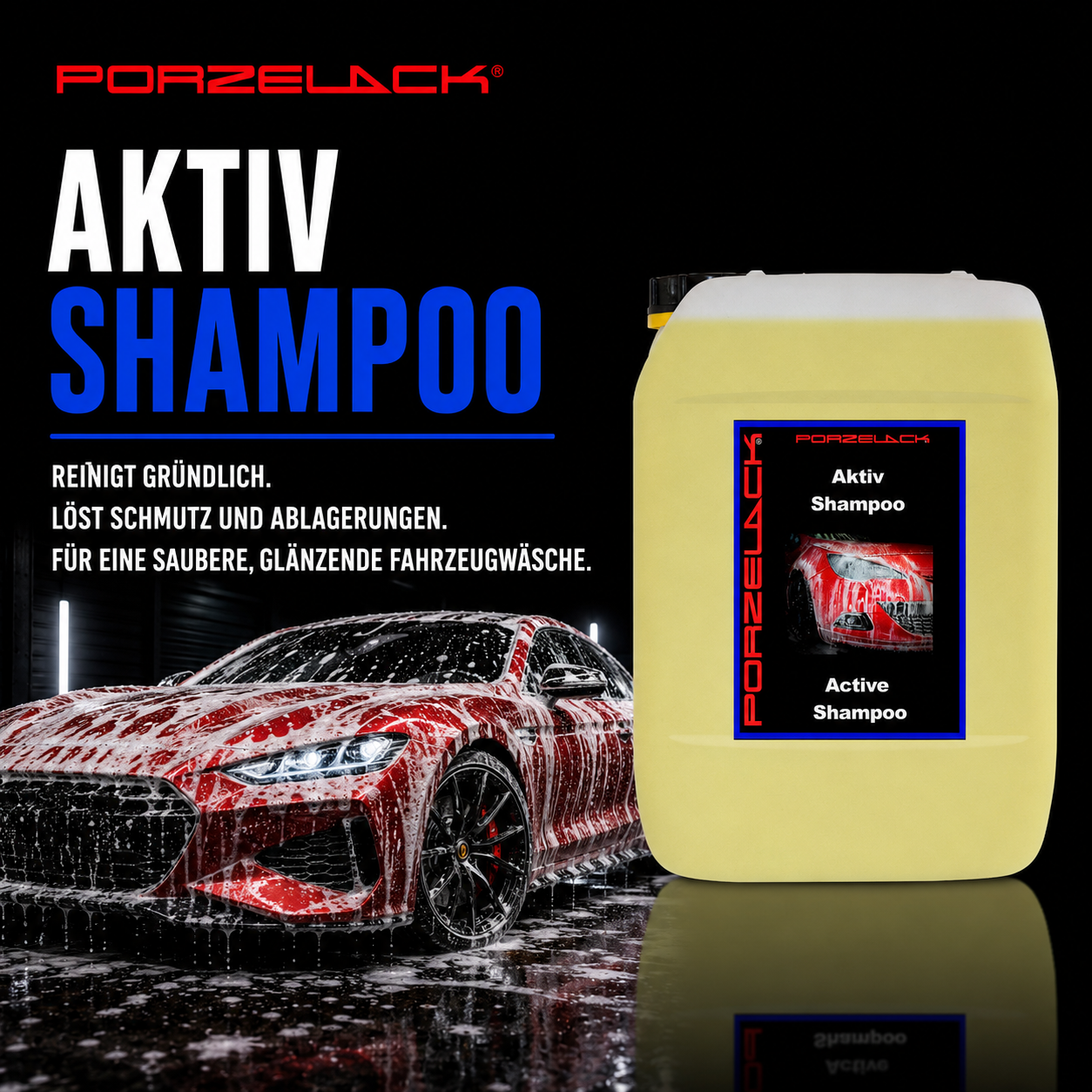 PORZELACK Aktiv Shampoo für schonende Autopflege und Autowäsche
