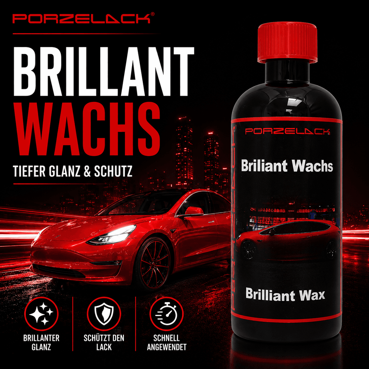 PORZELACK Brilliant Wachs für langanhaltenden Autopflege und Lackschutz