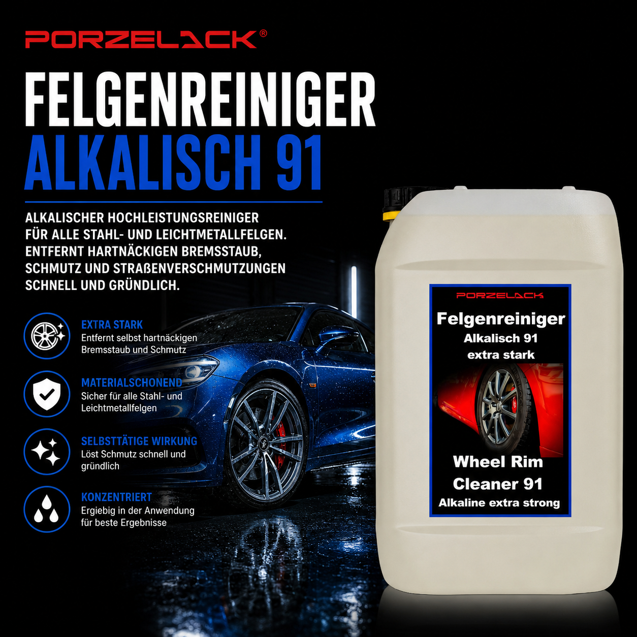 PORZELACK Felgenreiniger Alkalisch Extra Stark 91
