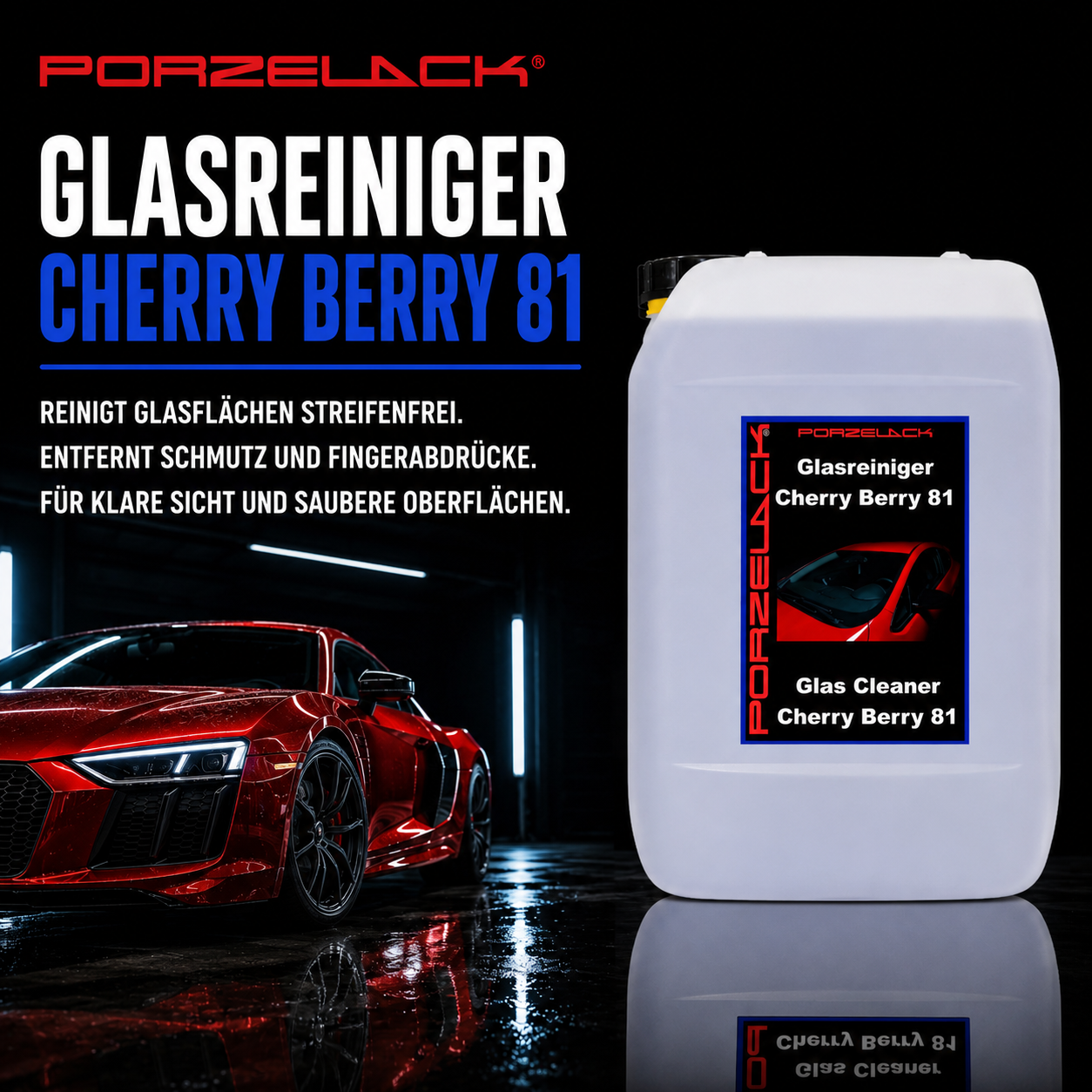 PORZELACK Glasreiniger Cherry Berry 81 für Autoscheiben und Glasflächen