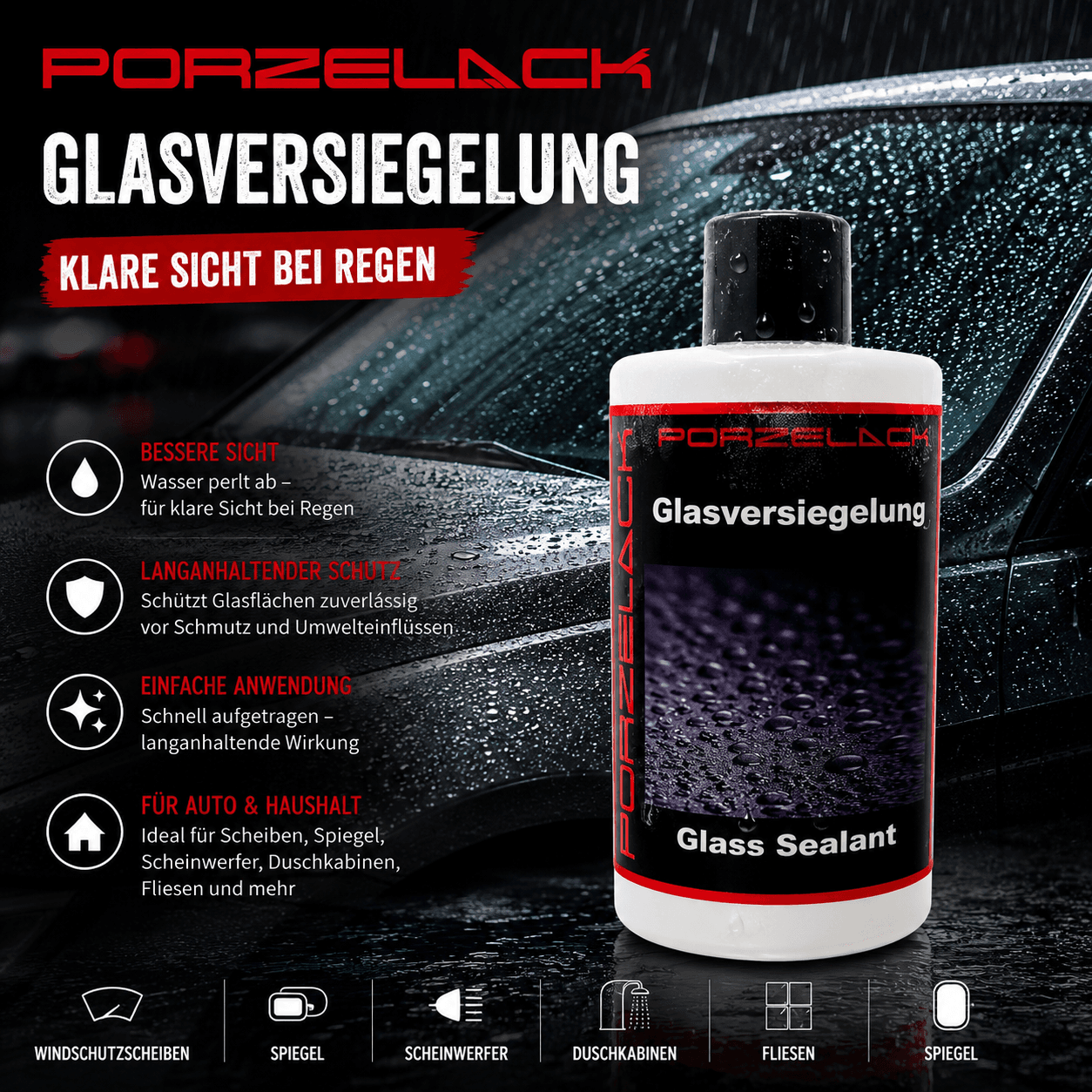Glasversiegelung für Autoscheiben mit langanhaltendem Abperleffekt