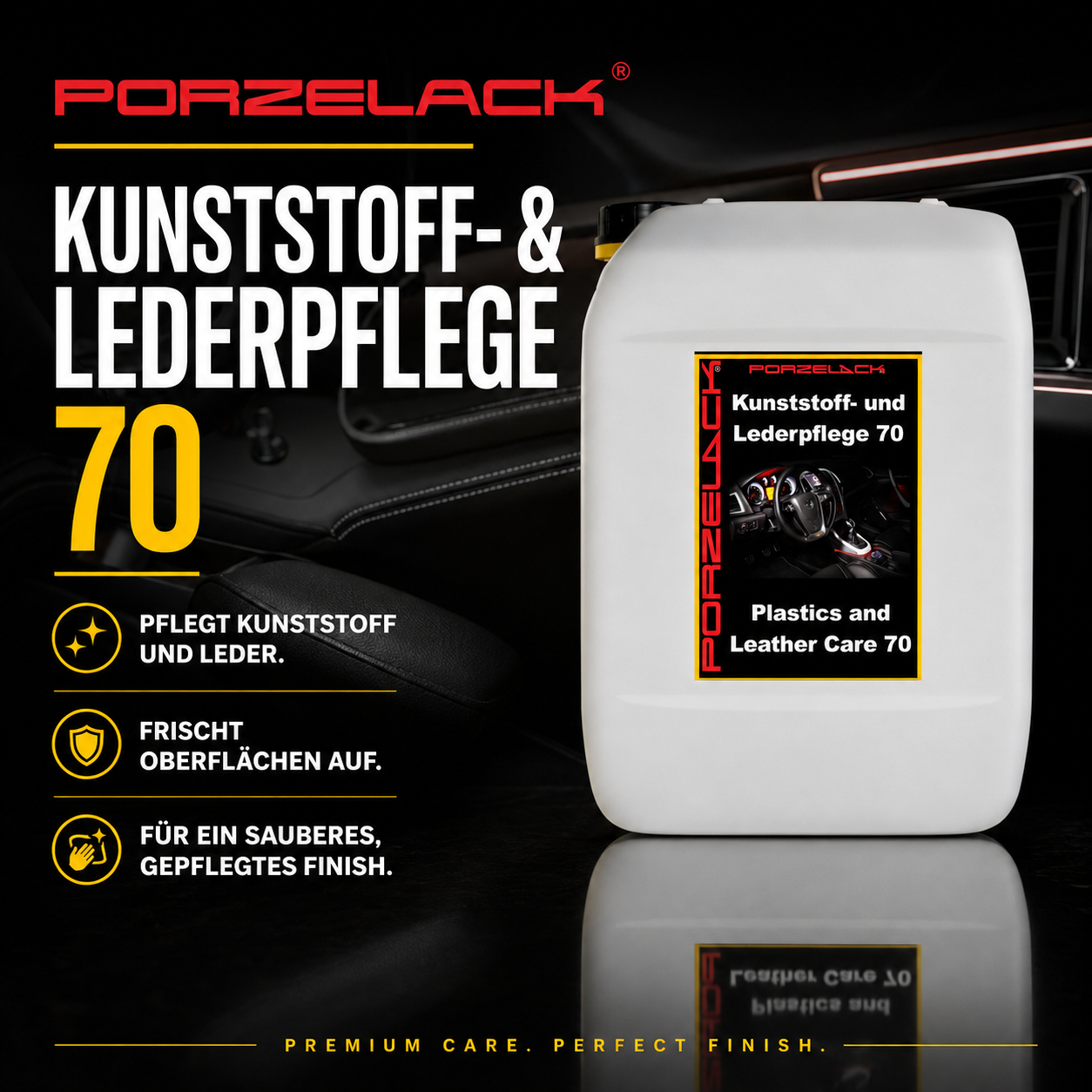PORZELACK Kunststoff- & Lederpflege 70 im Kanister für professionelle Fahrzeugpflege