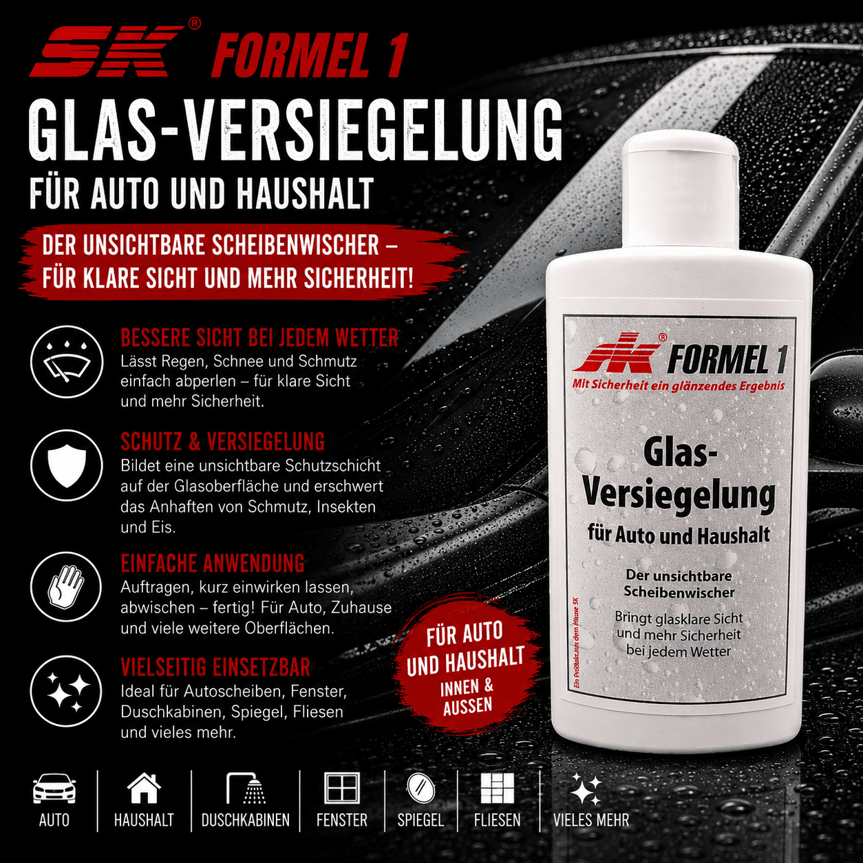 SK Formel Glasversiegelung Auto Scheibenversiegelung mit Abperleffekt
