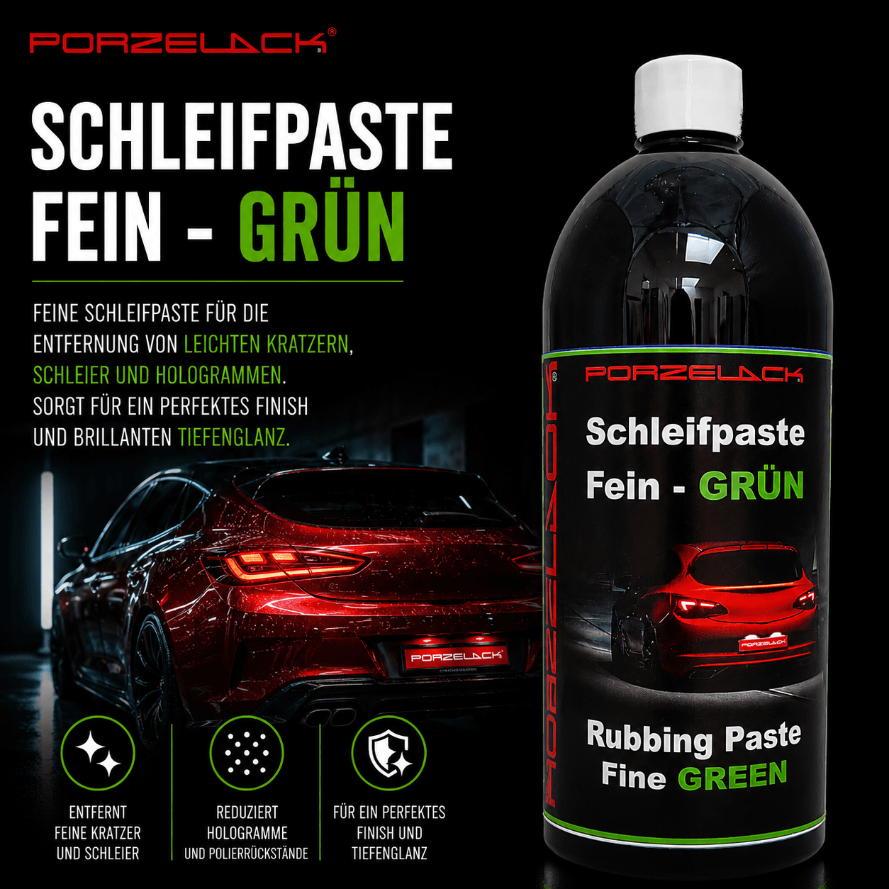 PORZELACK Schleifpaste Fein Grün für feine Lackkorrekturen und Glanz