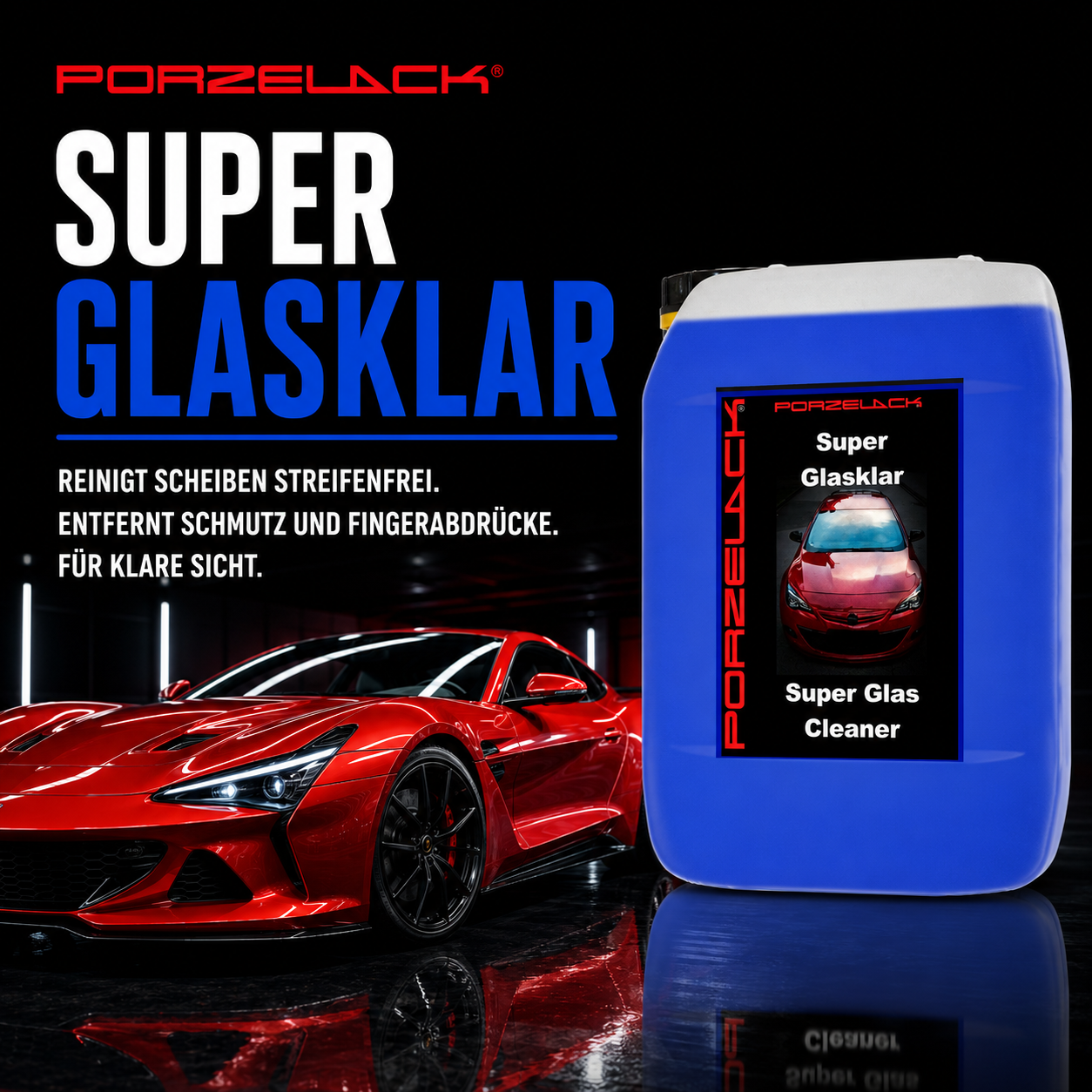 PORZELACK Super Glasklar Glasreiniger für Autoscheiben und Glasflächen
