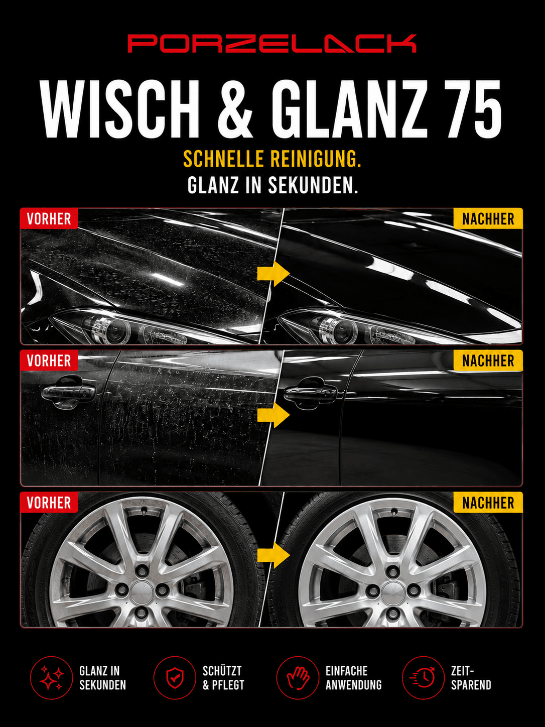 PORZELACK Wisch & Glanz 75 für die schnelle Lackpflege ohne Wasser